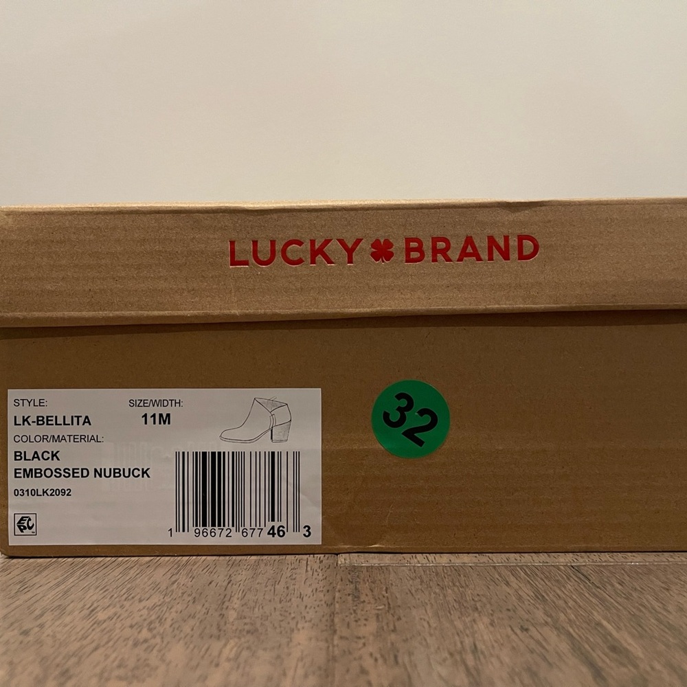 NWT Lucky Brand Bellita Boots Black Embossed Nubuck